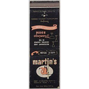 Front Strike Matchbook Martin's Restaurant Port Charlotte FL Florida Flamingo